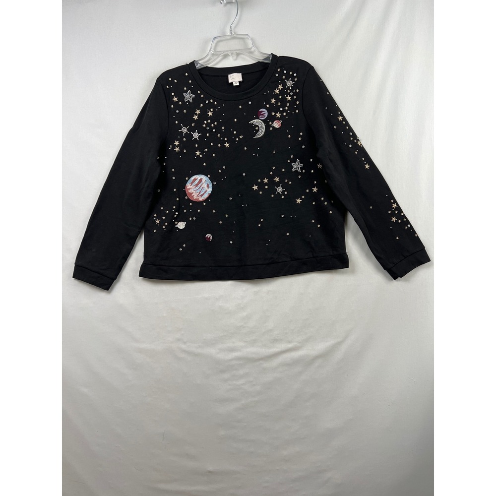 Postmark Anthropologie Sweatshirt Womens Medium Black Celestial Space Stars Moon